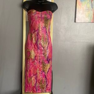 Pink Snake Print Tube Dress